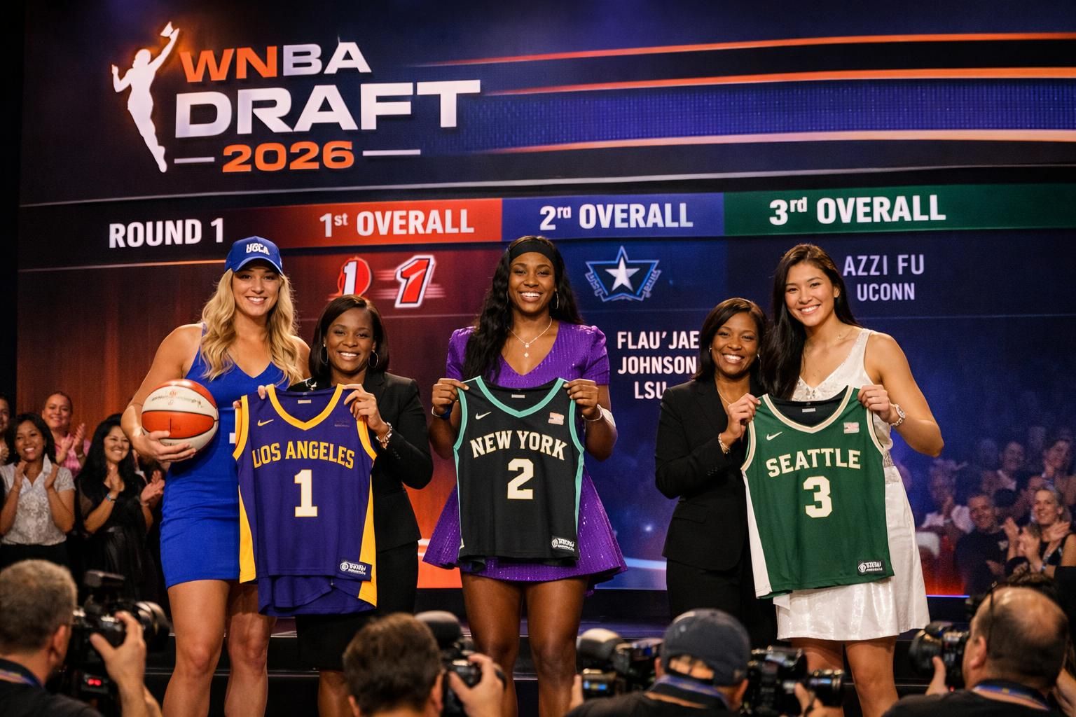 descubre cómo las estrellas emergentes de ucla, flau'jae johnson de lsu y azzi fu de uconn destacan en el simulacro del draft wnba, marcando el futuro de la liga.