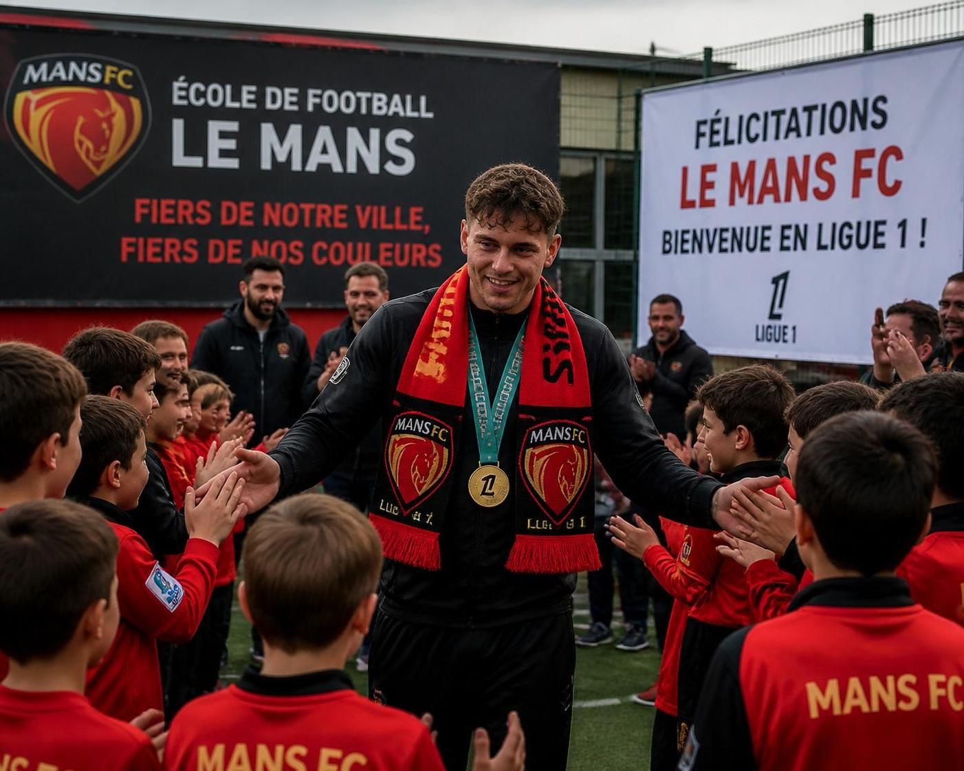 después del histórico ascenso del mans fc a la ligue 1, este jugador regresa a su escuela de fútbol local para celebrar el triunfo con su comunidad y inspirar a las futuras generaciones.